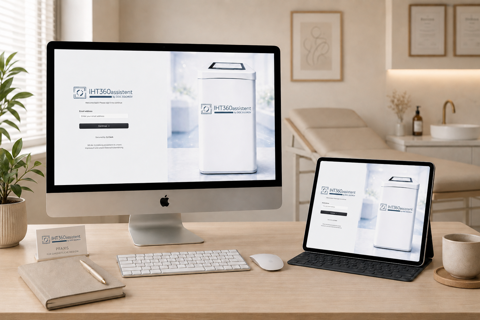 IHT360assistent auf Desktop und Tablet in einer Praxisumgebung